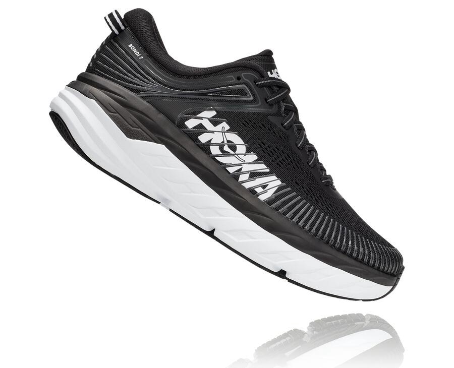 Hoka One One Running Shoes Womens Black/White - Bondi 7 - 16352ZRVW